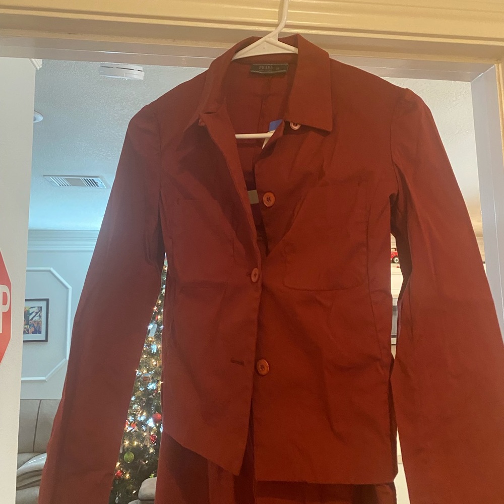 Prada button up shirt with ankle skirt